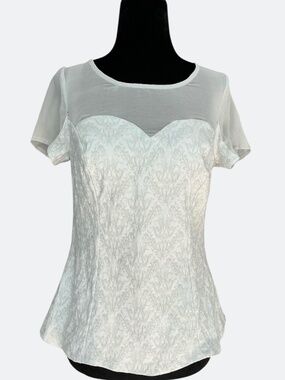 Pure Sugar Light Blue Damask Texture Shear Sweetheart Neckline Shirt Sleeve Top